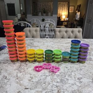 43 Various Play-Doh Assorted Color Mini Tubs with Pink Cutters